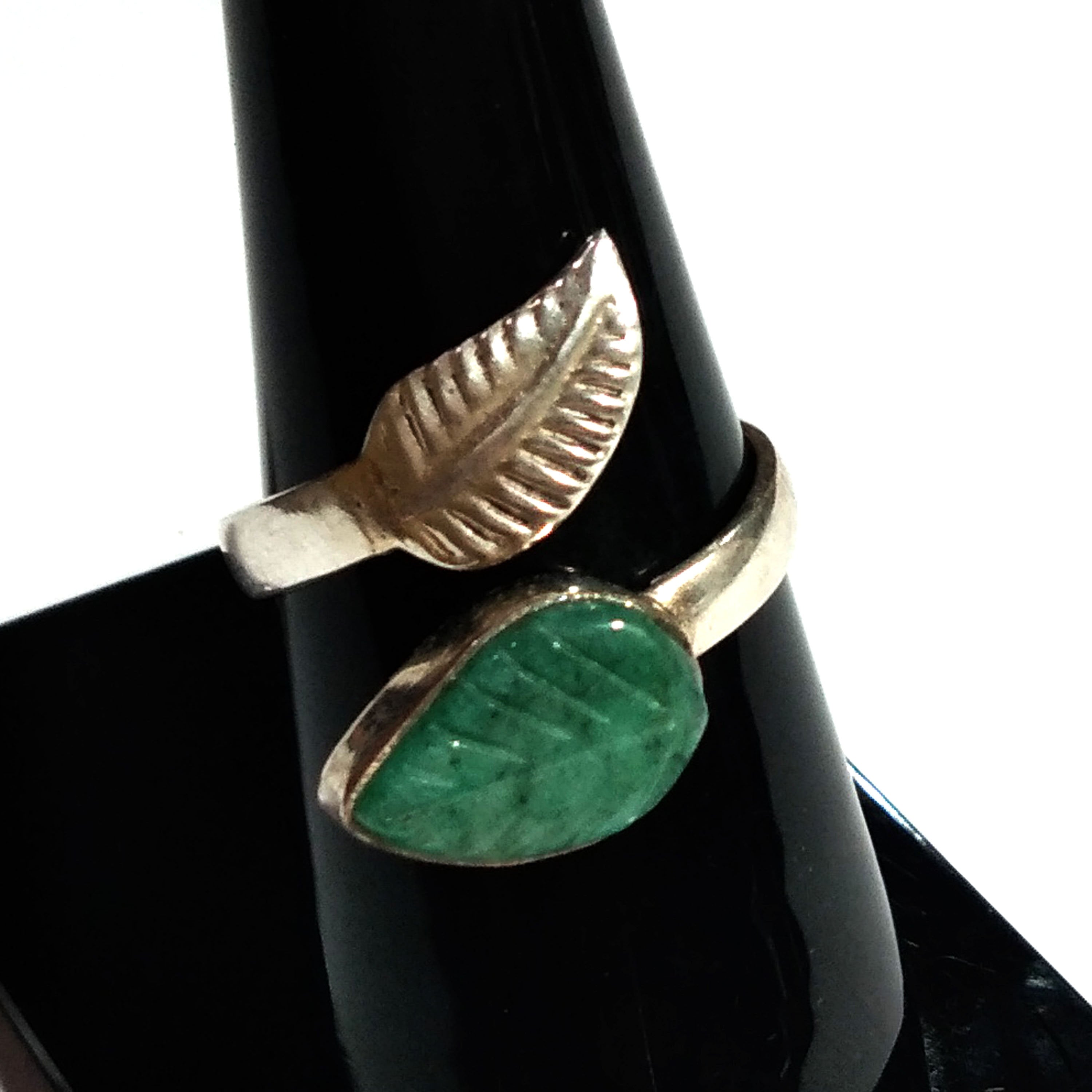 Natural Emerald Leaf Carving Ring, 925 Solid Starling Silver Ring Jewelry, Pear Shape Beautiful Emerald Carving Stone Ring, Gift for Her